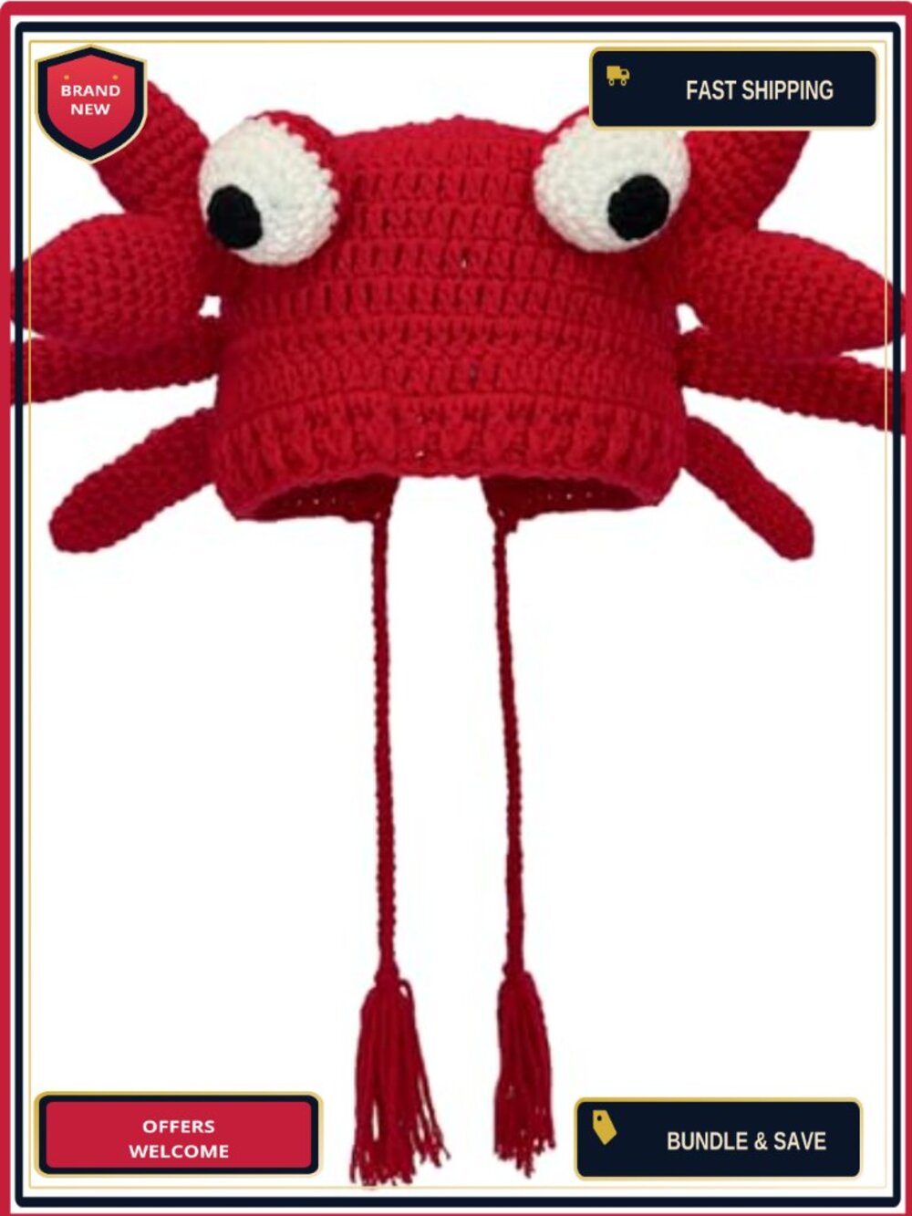 Unisex Crochet Crab Hat 3D Animal Beanie for Halloween & Costume Parties